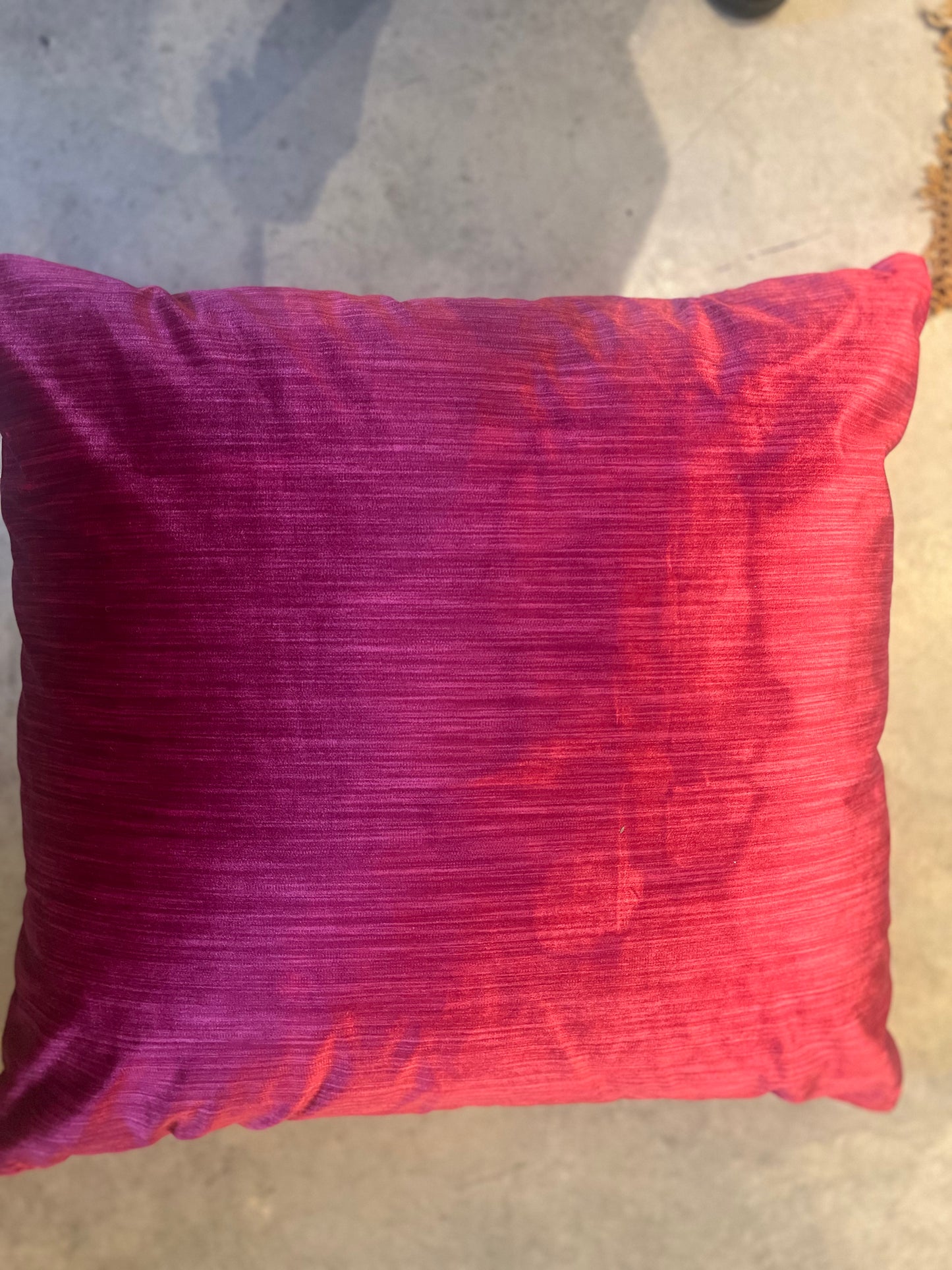 Red silk patchwork cushion - italian velvet back