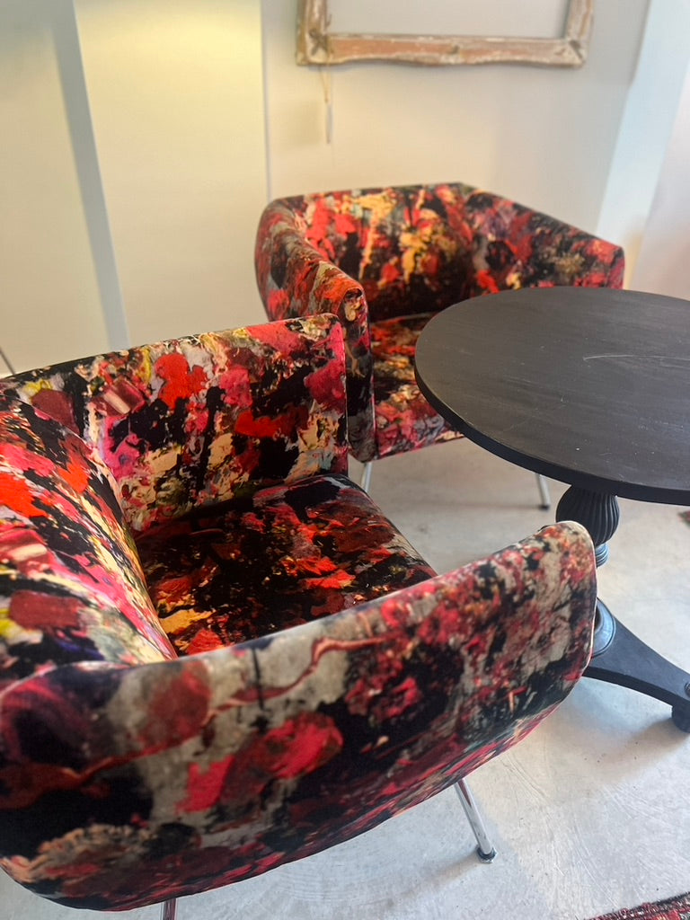Pair of Indian ebonised circular side tables