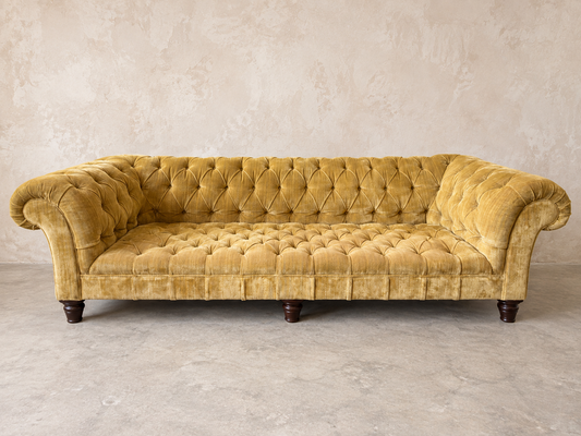 George Smith Deep-Buttoned Sofa in Gold Strié Velvet