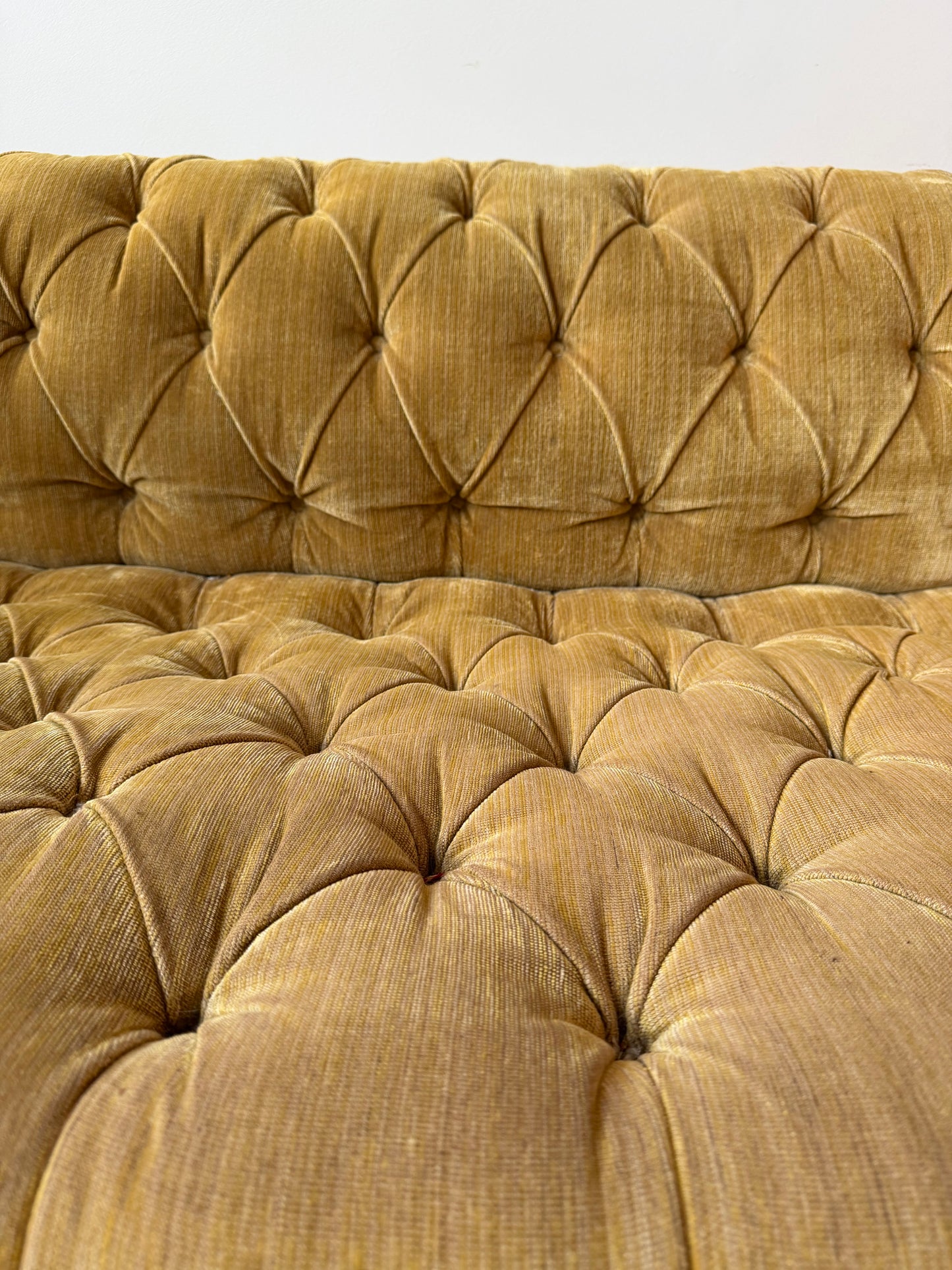 George Smith Deep-Buttoned Sofa in Gold Strié Velvet