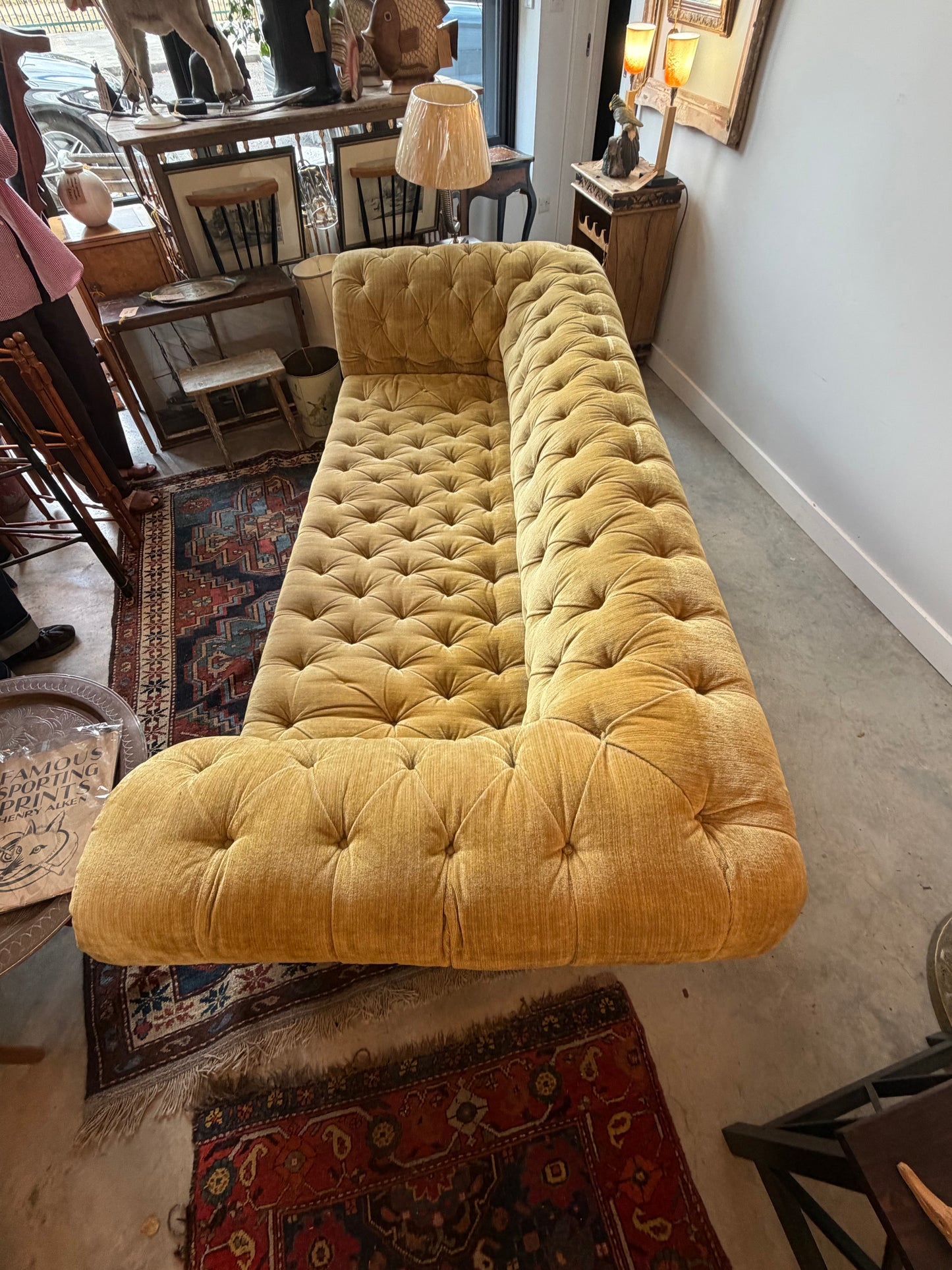 George Smith Deep-Buttoned Sofa in Gold Strié Velvet