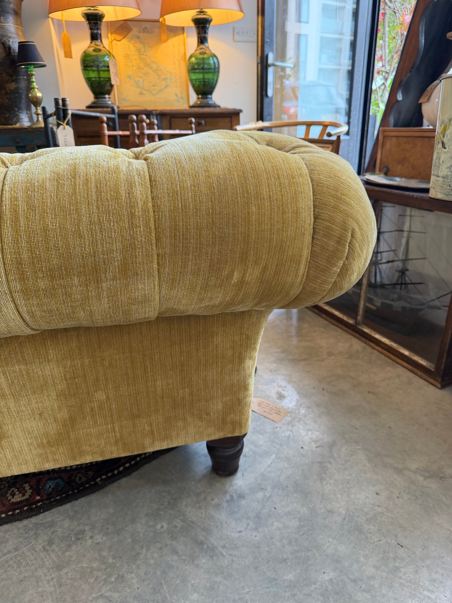 George Smith Deep-Buttoned Sofa in Gold Strié Velvet