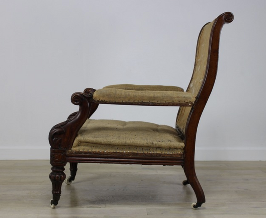 William IV oak armchair, stripped to hessian base