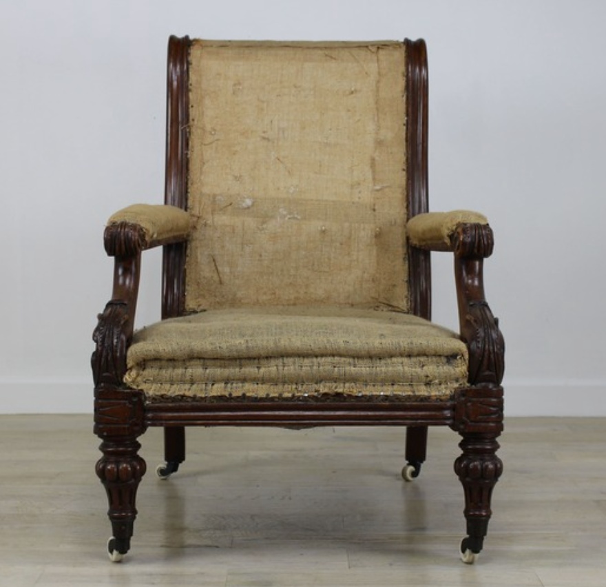 William IV oak armchair, stripped to hessian base