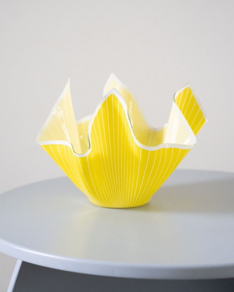 Vintage yellow glass handkerchief vase