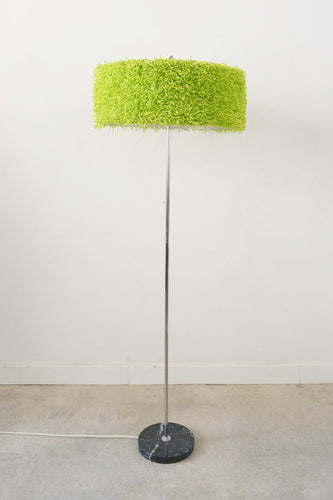 Standard lamp with green shag pile shade