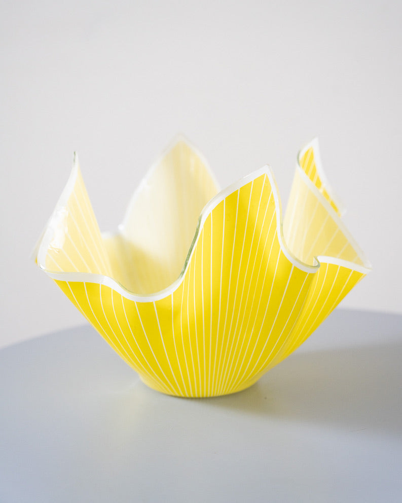 Vintage yellow glass handkerchief vase