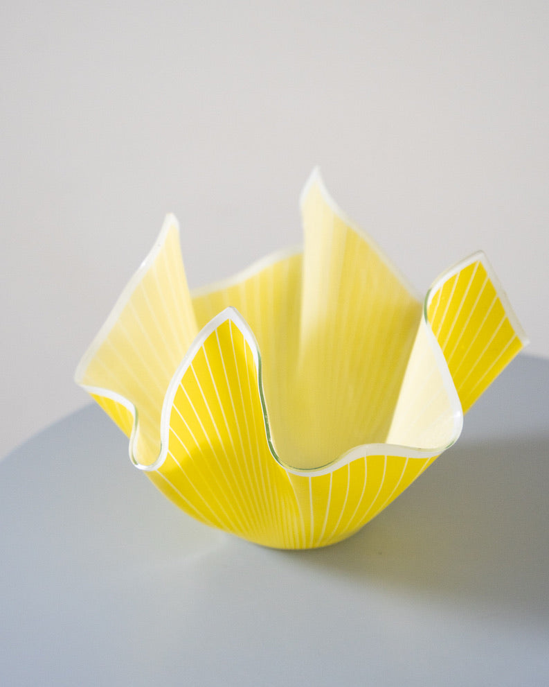 Vintage yellow glass handkerchief vase