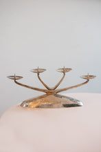 Load image into Gallery viewer, A pair of four pronged silver plated candelabras