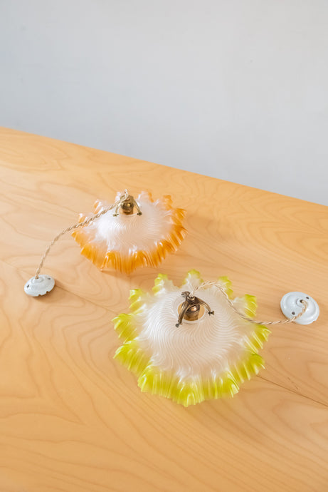 Pendant glass lampshade with yellow or orange frills £120 each